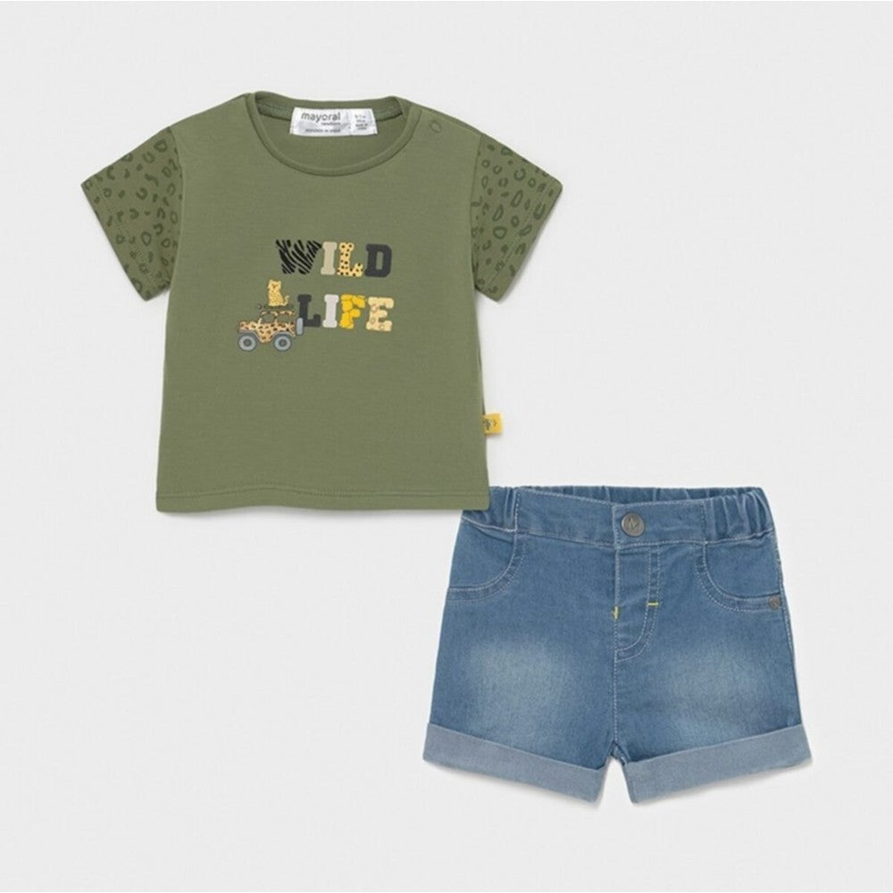Mayoral erkek bebek denim şort t-shırt 2 li set