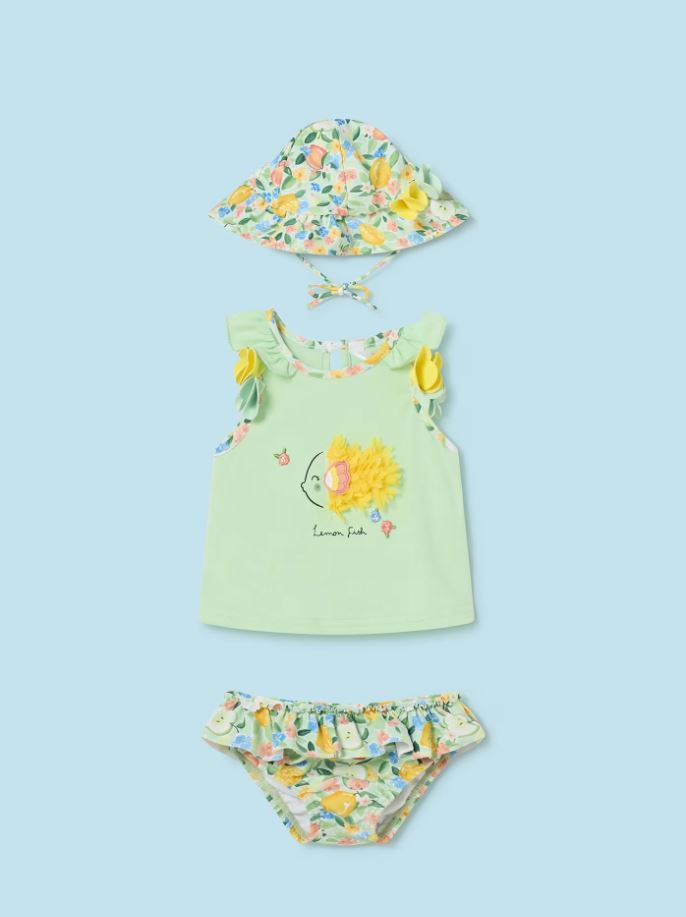 Mayoral yenidogan kız bebek şapkalı bikini altı tişört 3 lü set 1633
