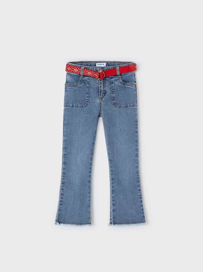 Mayoral Kız Çocuk Kemer Detaylı Kesik Paça Denim 3534