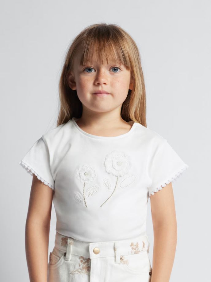 Mayoral Kız Çocuk İşlemeli Kısa Kollu Tişört 3083