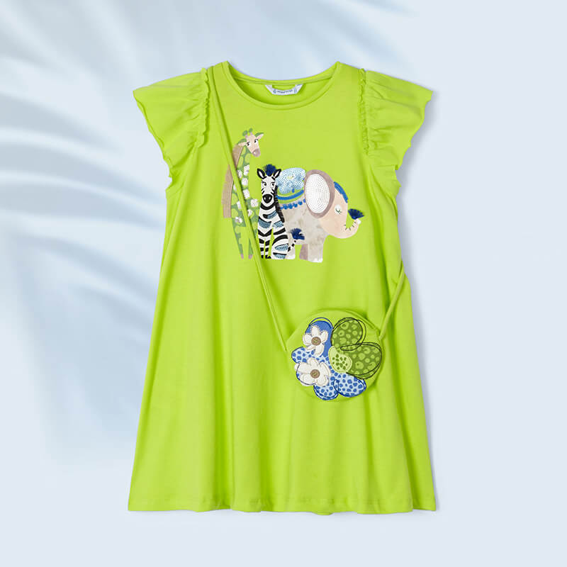 Mayoral kız çocuk yazlık baskılı çantalı elbise 3947