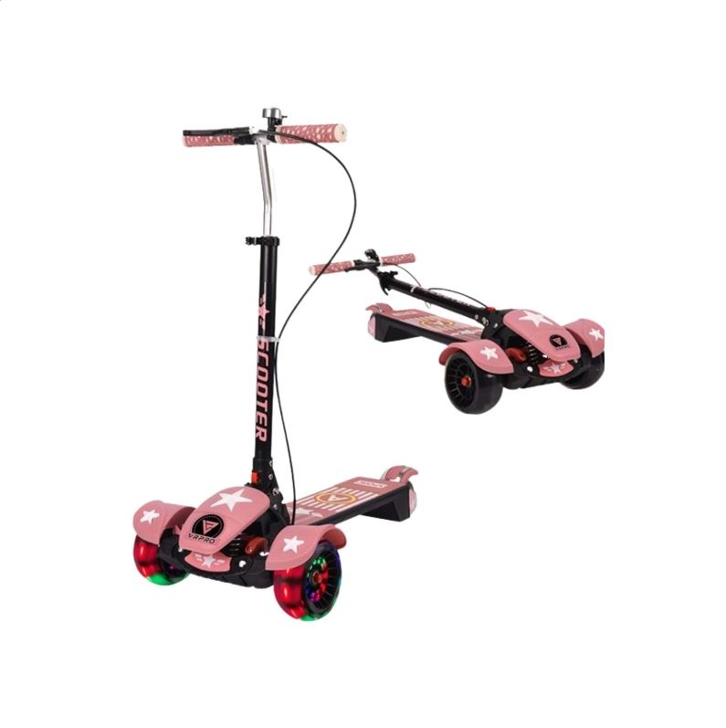 Vrpro Scooter Bluetoothlu Müzikli ve Led Işıklı Frenli Pembe