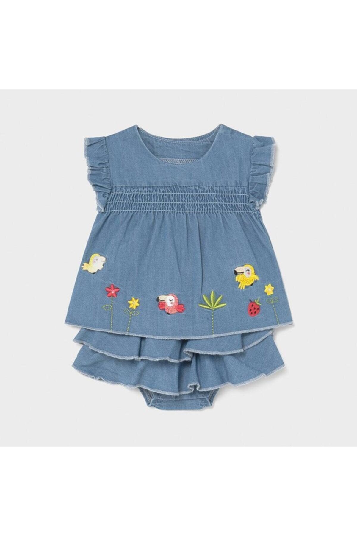 Mayoral kız bebek yazlık denim nakışlı bluz  set 1208