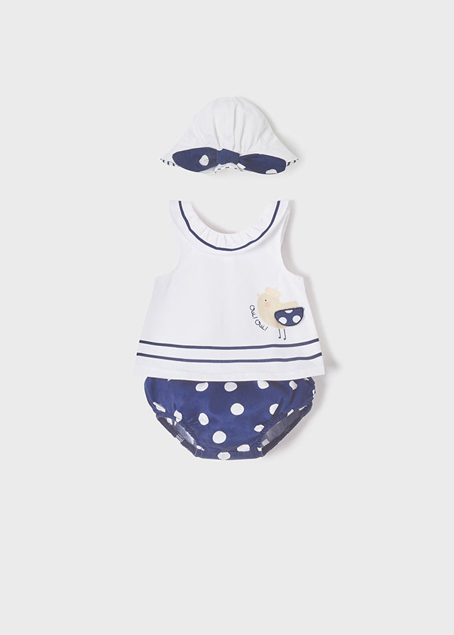 Mayoral kız bebek yazlık tişört şort şapka 3 lü set 1219