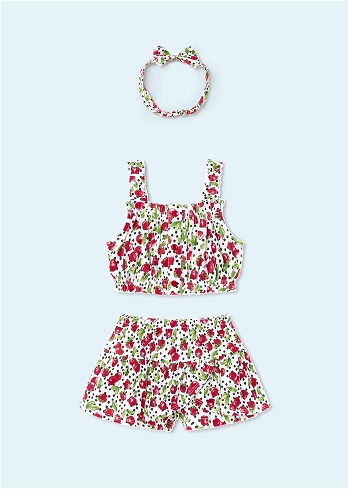 Mayoral  kız bebek şort bluz bandana 3 lü set 1279