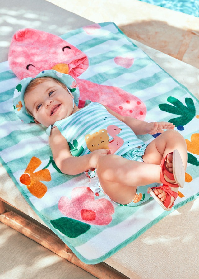 Mayoral kız bebek şapka tişört bikini altı 3 lü plaj set 1620