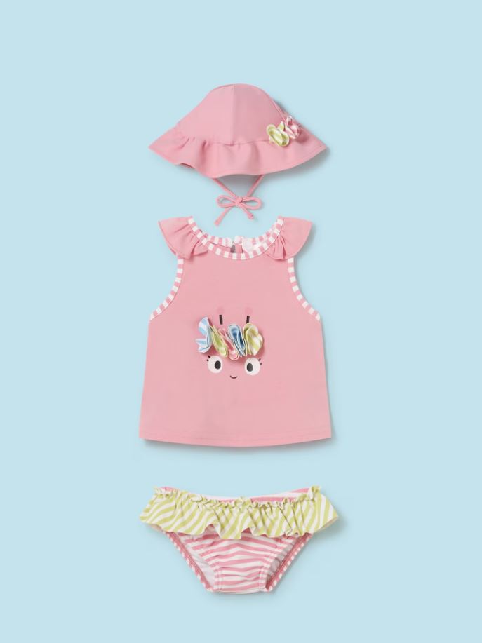 Mayoral yenidogan  kız bebek  şapkalı bikini altı tişört 3 lü set 1633