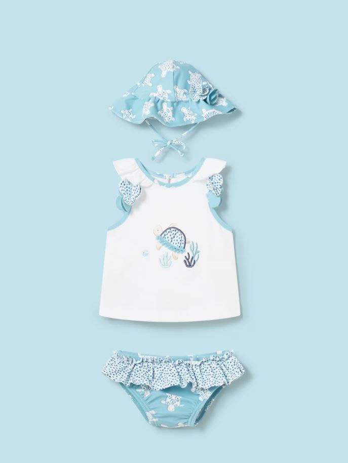 Mayoral yenidogan  kız bebek  şapkalı bikini altı tişört 3 lü set 1633