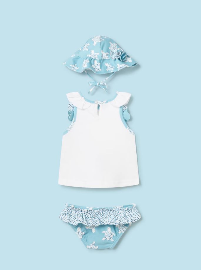 Mayoral yenidogan  kız bebek  şapkalı bikini altı tişört 3 lü set 1633