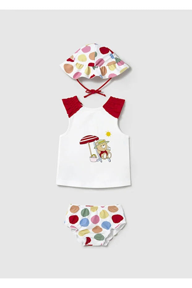 Mayoral kız bebek mayo şapka tişört 3 lü set  1668