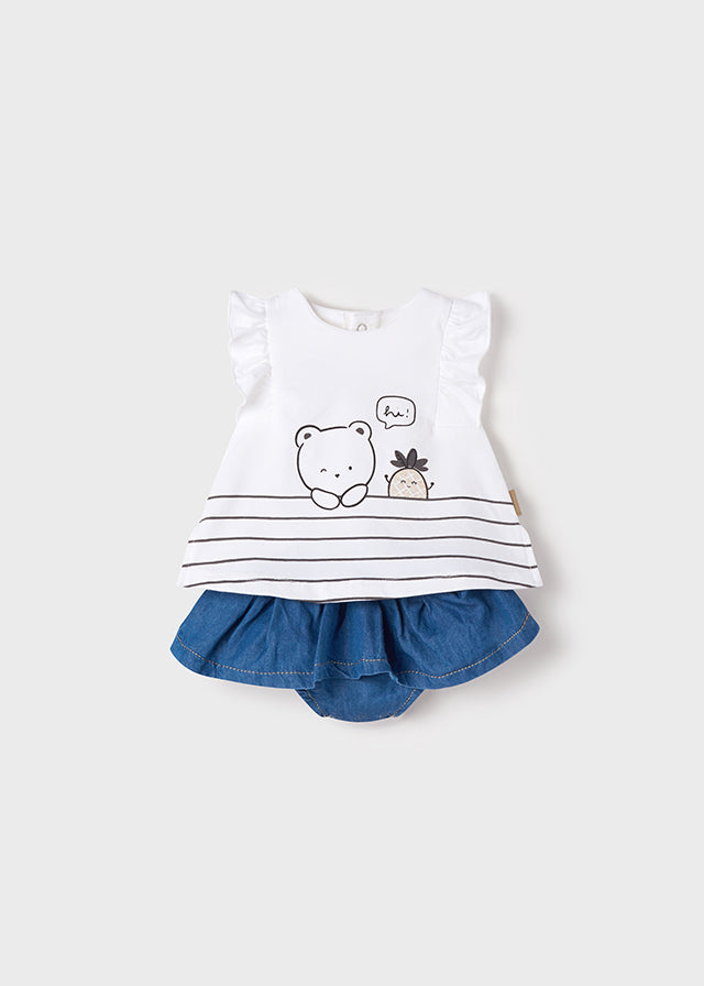 Mayoral kız bebek yazlık tişört denim etek şort 2 li takım 1859