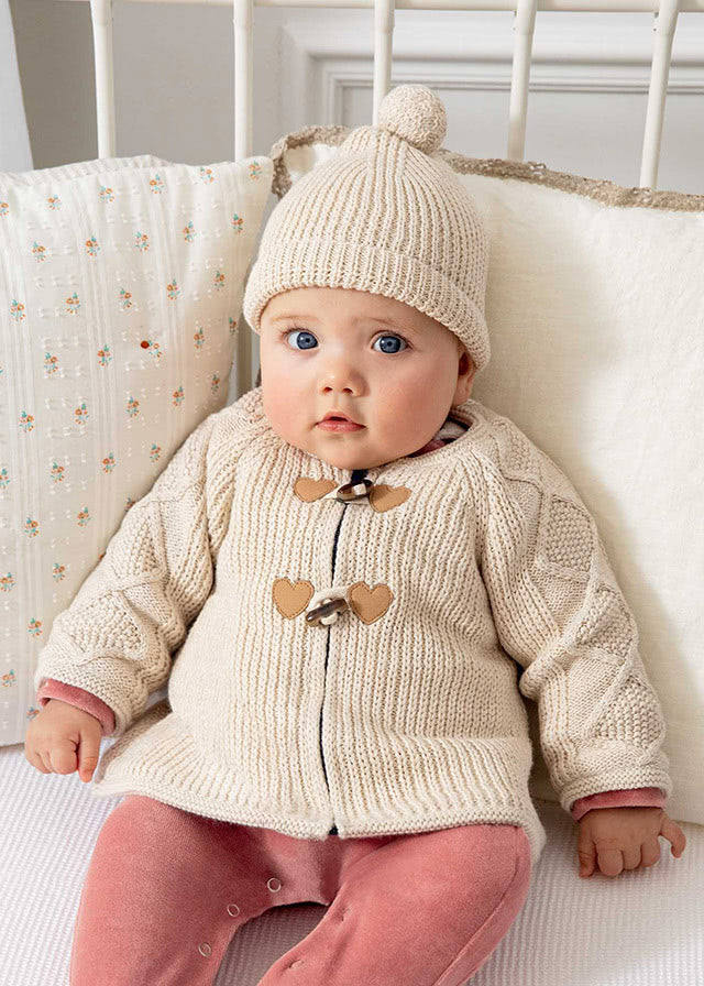Mayoral  kız bebek kadife astarlı örme hırka bere 2 li set