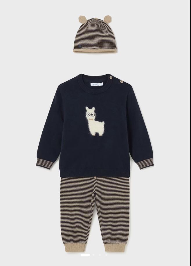 Mayoral erkek bebek örme bere kazak pantolon 3 lü set 2546
