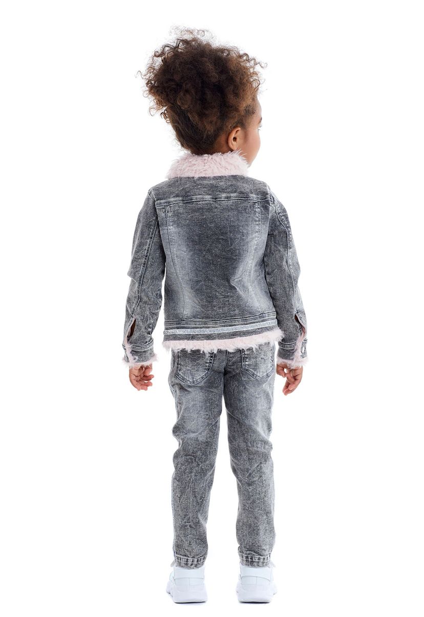 Kız çocuk  denim pamuk astarlı mont pantolon 2 li takım