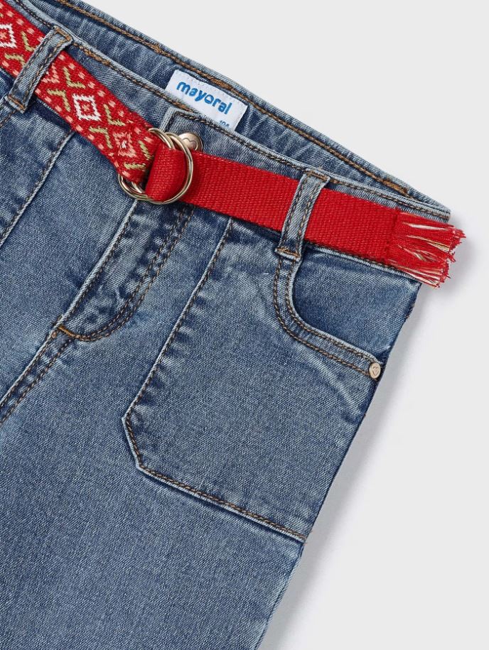 Mayoral Kız Çocuk Kemer Detaylı Kesik Paça Denim 3534