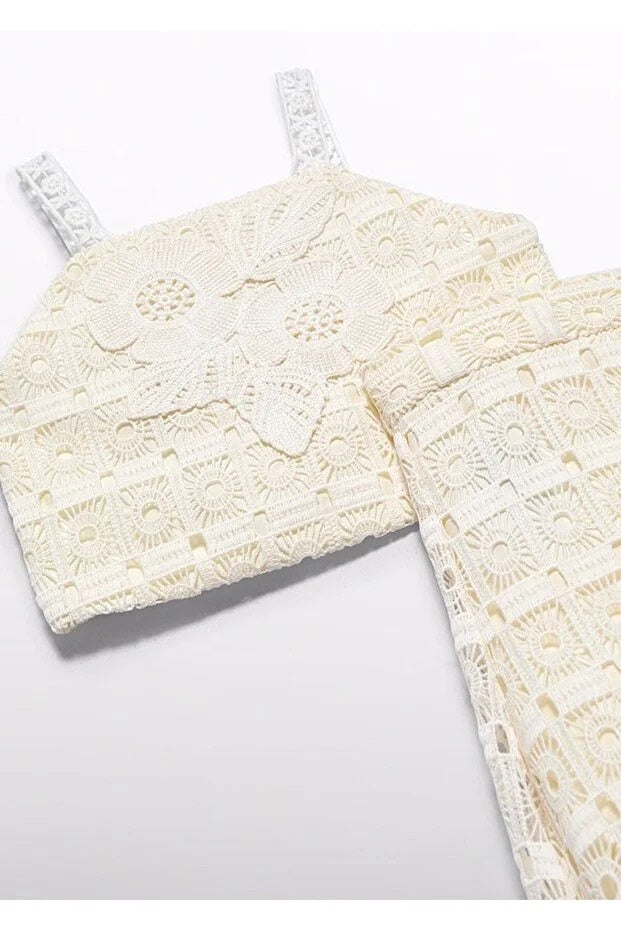 Abel&Lula kız çocuk yazlık güpürlü pantolon bluz set 5236