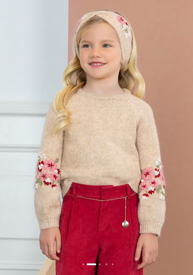 Ael&lula kız çocuk nakışlı kazak bandana set 5860
