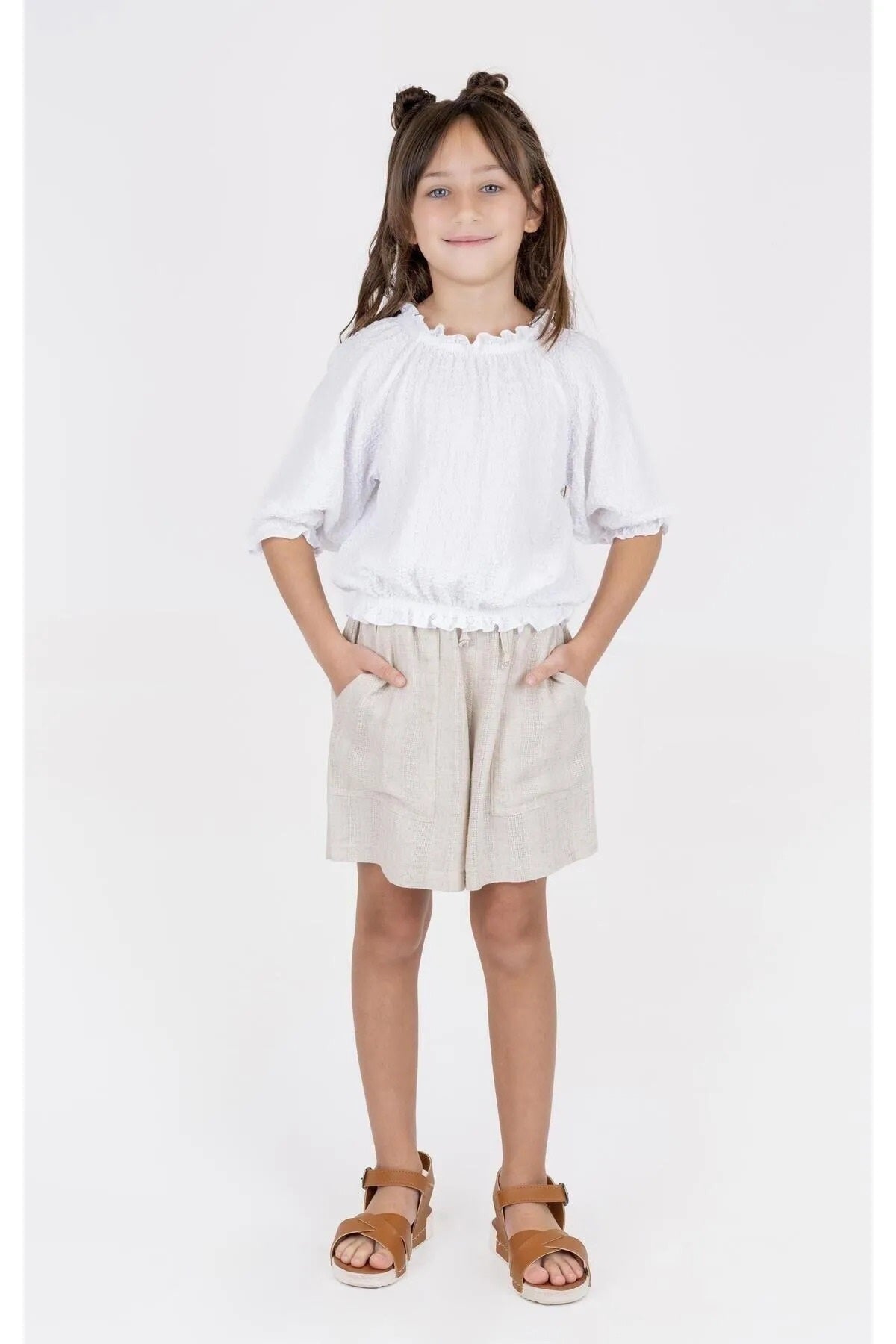 Best kids kız çocuk keten şort 14142
