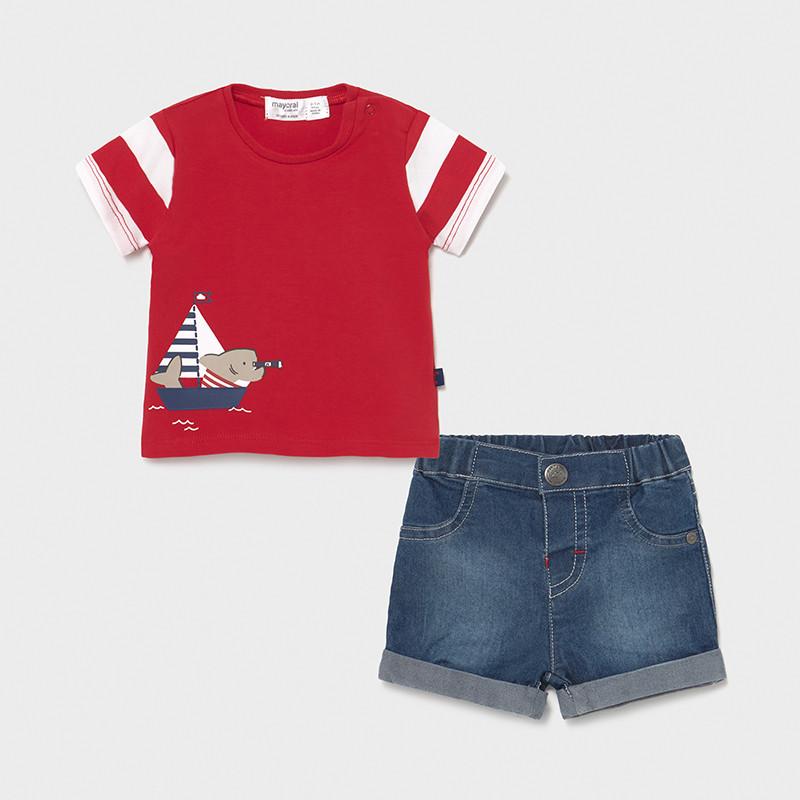 Mayoral  erkek bebek denim şort t-shırt 2 li set