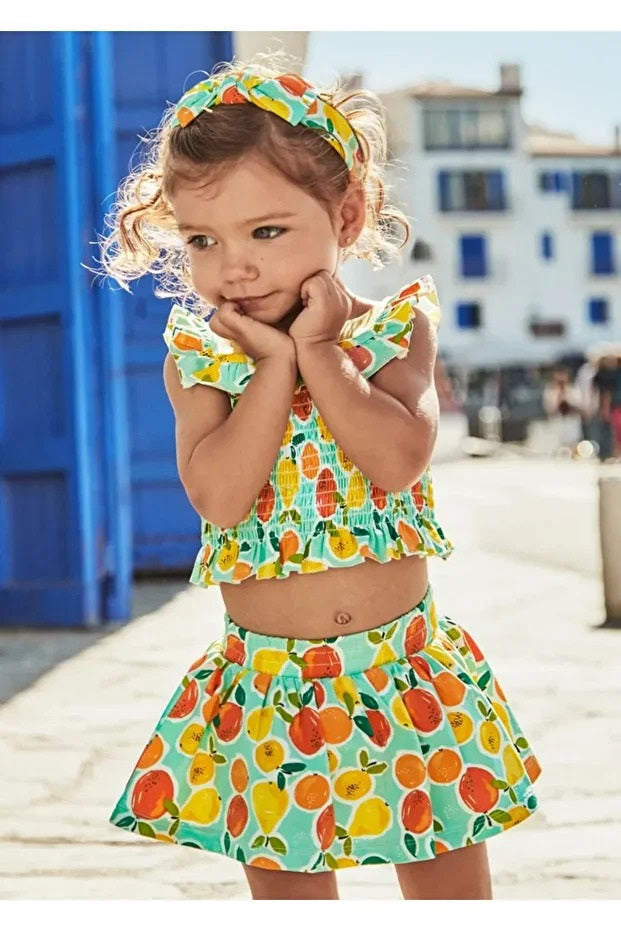Mayoral kız bebek bandana  bluz etek set  1930