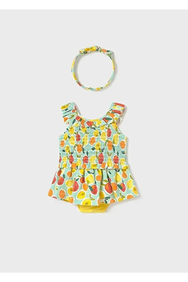 Mayoral kız bebek bandana  bluz etek set  1930