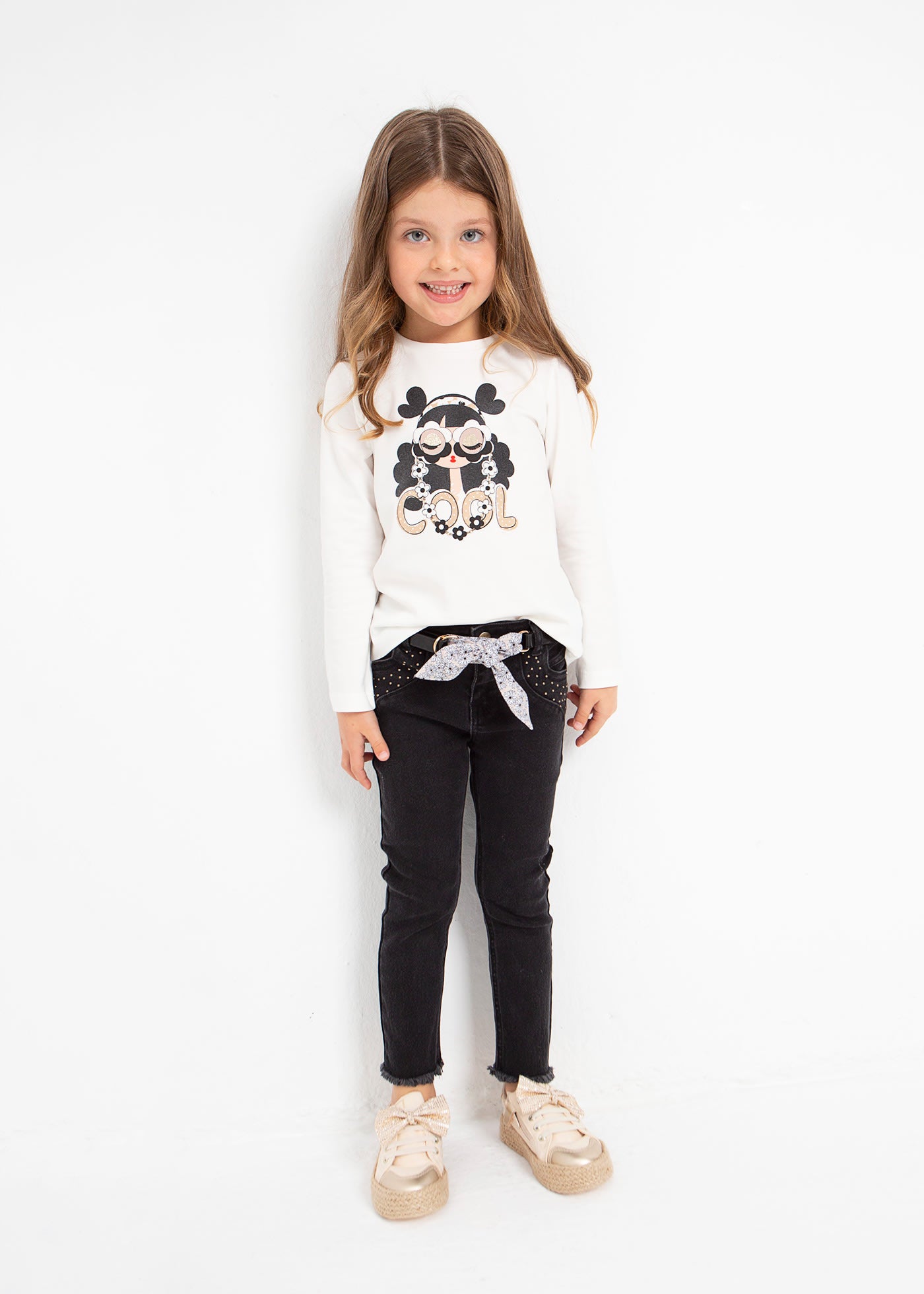 Mayoral kız çocuk denim kemerli pantolon 3509
