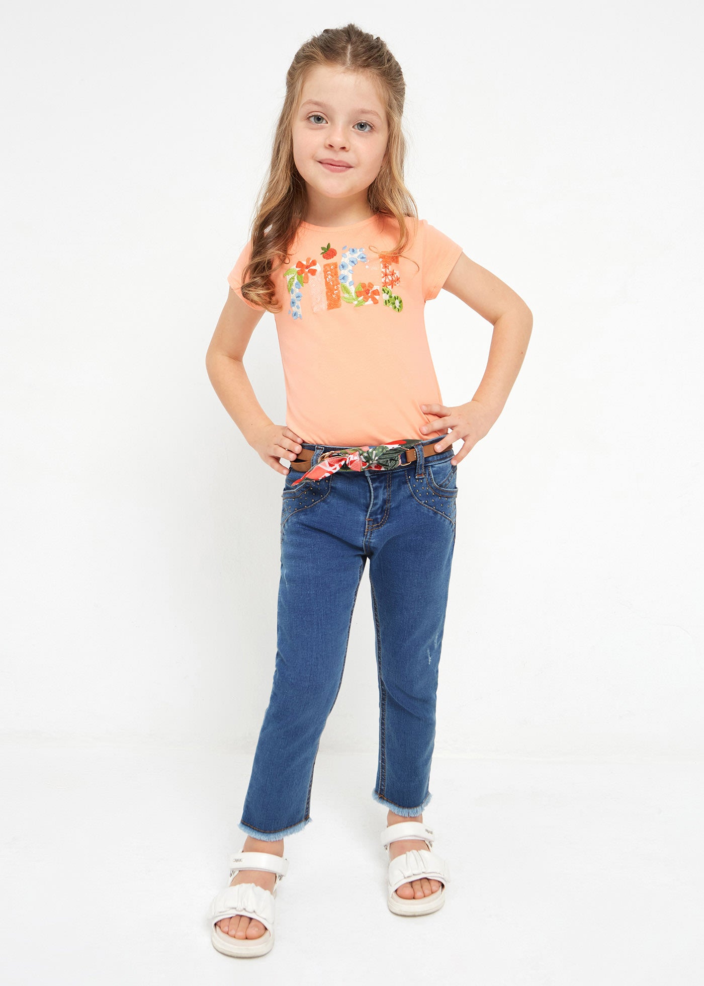 Mayoral kız çocuk denim kemerli pantolon 3509