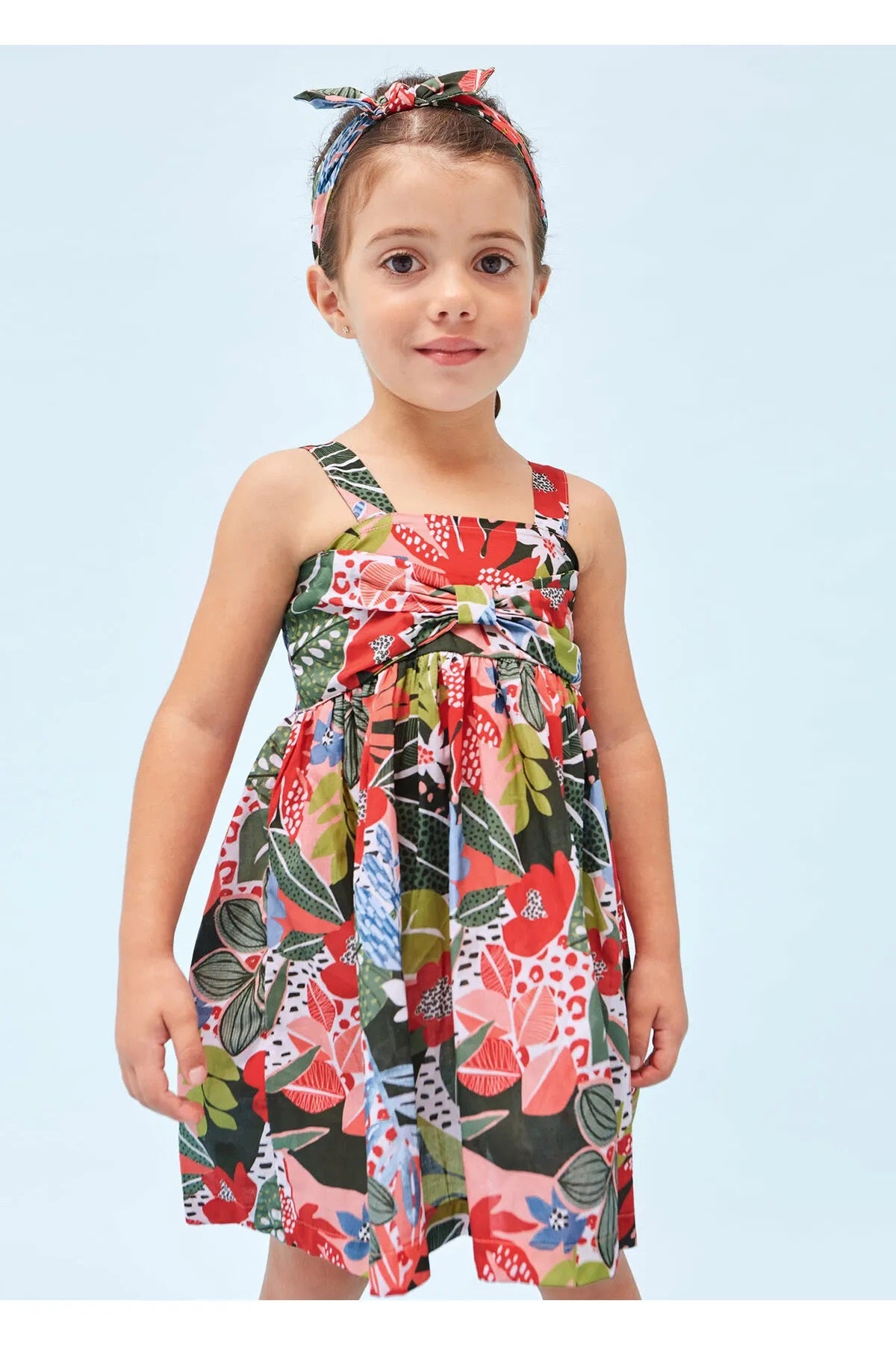 Mayoral kız çocuk yazlık  baskılı elbise  bandana 2 li set 3941
