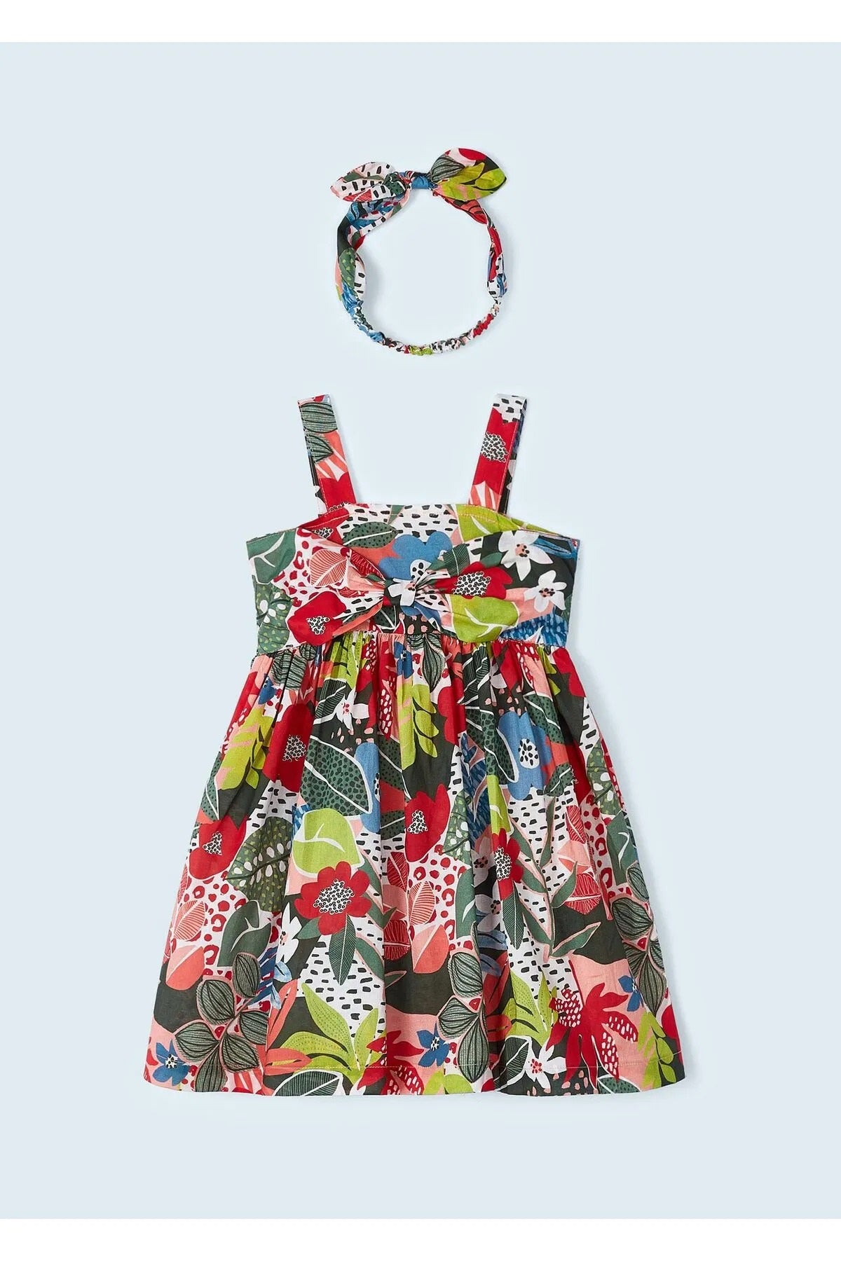 Mayoral kız çocuk yazlık  baskılı elbise  bandana 2 li set 3941