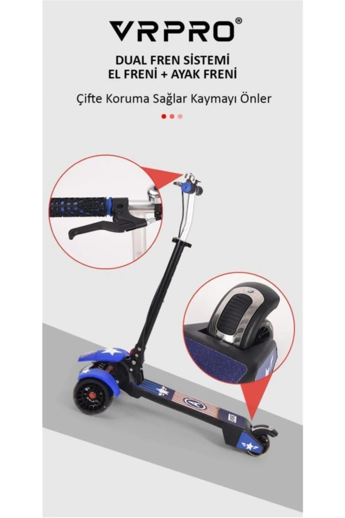 Vrpro Scooter Bluetoothlu Müzikli ve Led Işıklı Frenli Pembe